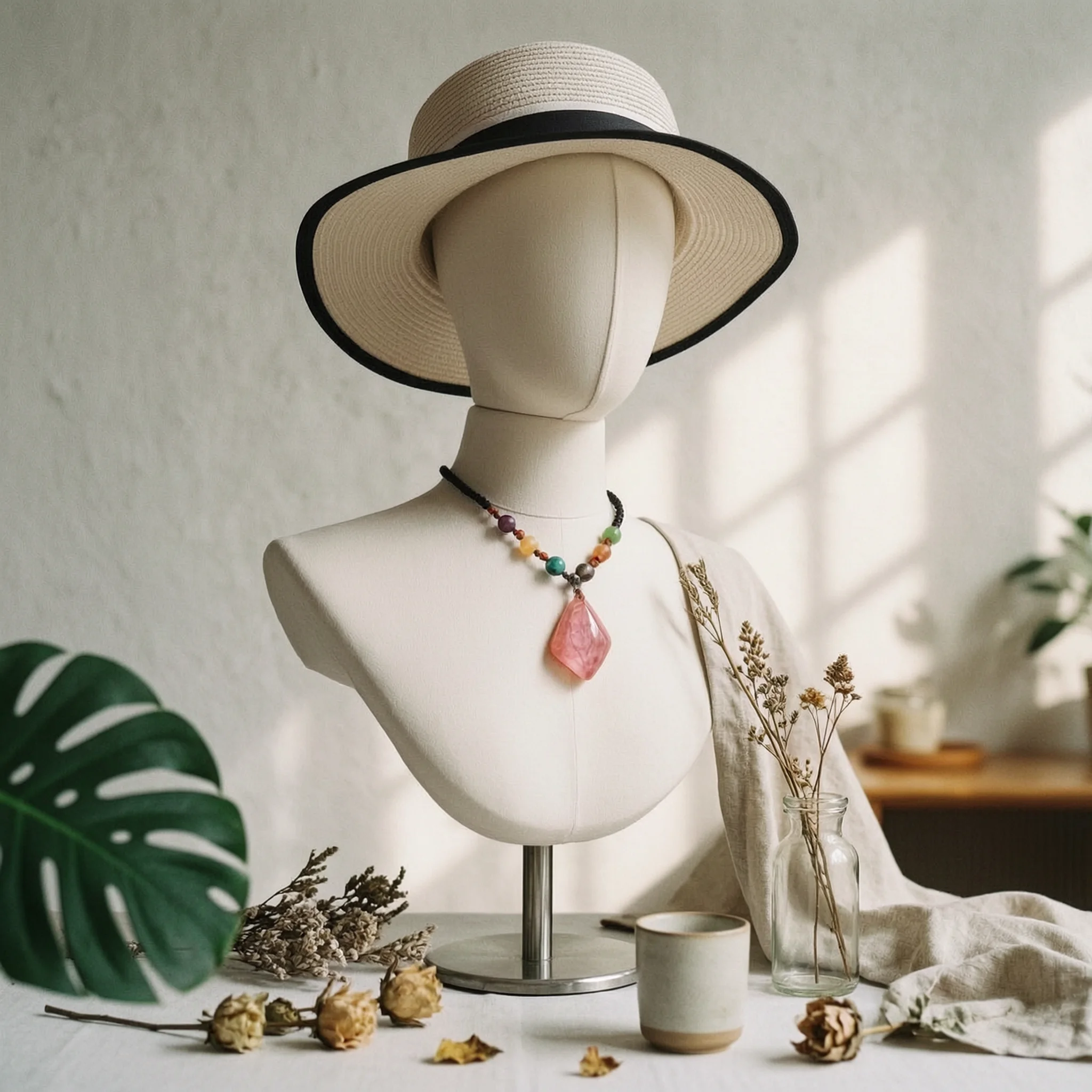 Wall-Mounted Mannequin Bust Peg-Insertable Hanging Bust Display Hat Hairpiece Display Stand Height Adjustable
