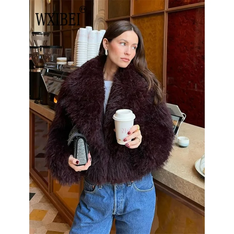 Fashion Faux Fur Jacket Coat Women Warm Fluffy Loose Long Sleeve Lapel Female Cardigan 2024 Winter Solid Lady Street Outwear