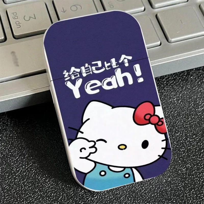 New Cute Sanrio Kawaii Hello Kitty Lighter, Pink Flame Windproof Metal Lighter, Complimentary Small Tools, Customized, Wholesale