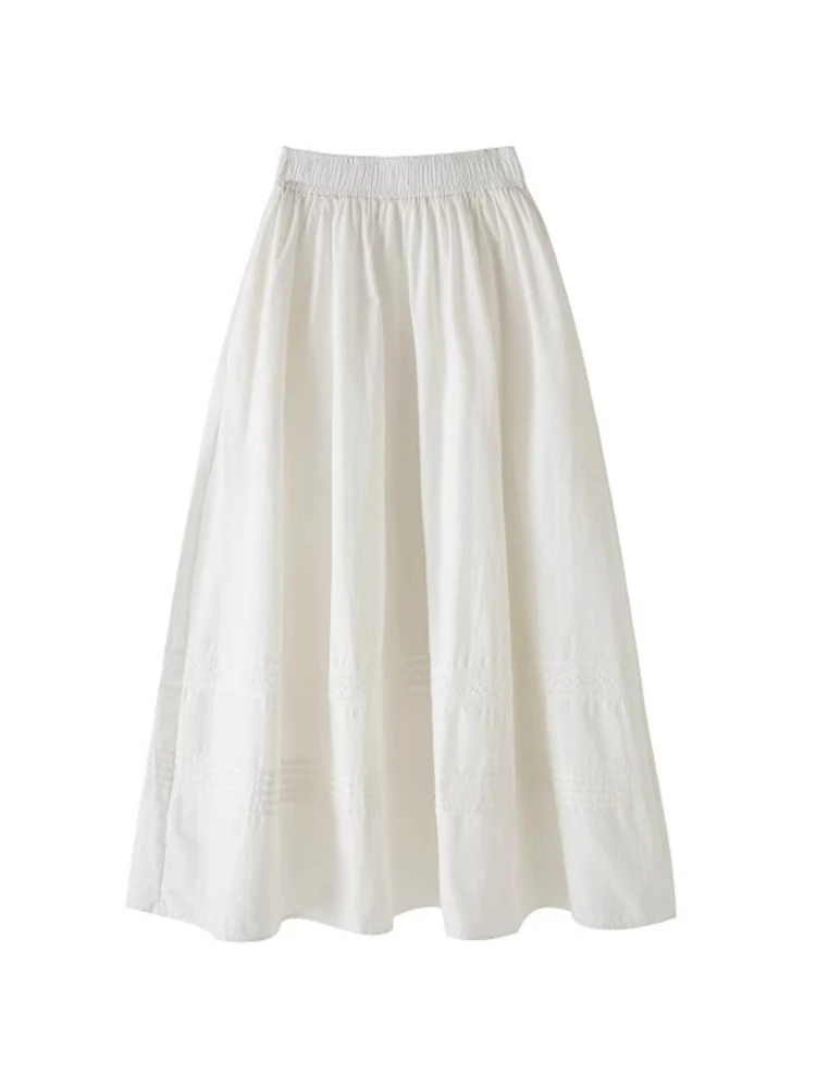 

Белая пышная юбка с кружевной отделкой и высокой талией, женская юбка трапециевидной формы средней длины, модная корейская юбка на внутренней подкладке