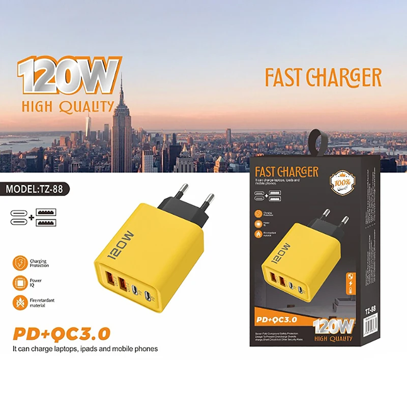 Fast Charger Type C 120W Quick Charge 3.0 USB Charger Adapter For Phone PD USB Charger Fast Charging