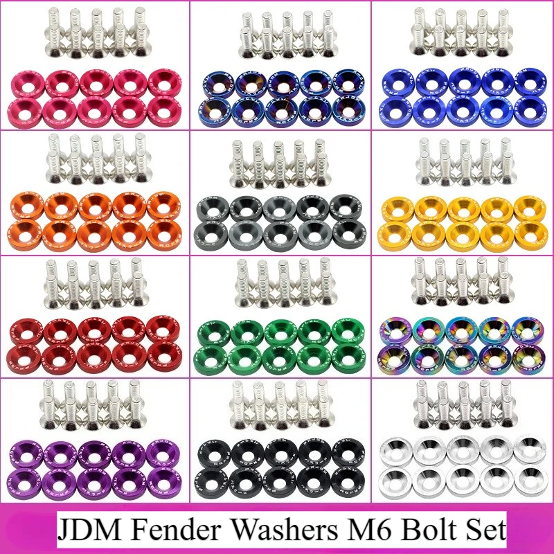 

JDM Fender Washers M6 Bolt Set Car Modification Gasket Screw Fender Bumper Engine Aluminum Concave Screws Hex Fastener for Honda