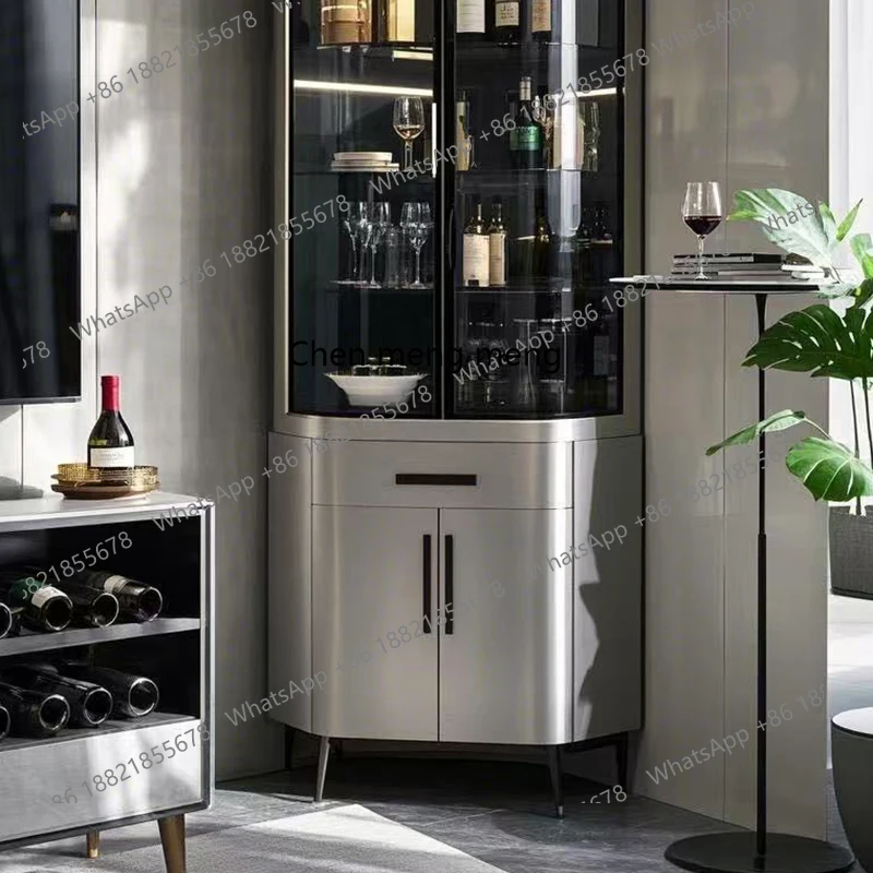 خزانة زاوية من الخشب الصلب الإيطالي، خزانة مشروبات زجاجية بسيطة وحديثة، خزانة زاوية فاخرة لتخزين غرفة المعيشة
