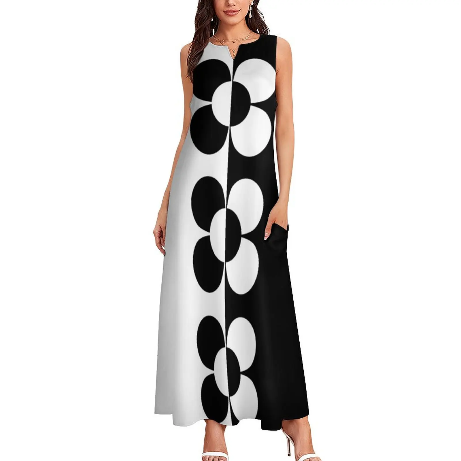 Black and White Retro 1960s Flowers Long Dress women's clothing summer 2025 novelties loose women's dress Women's skirt Dress