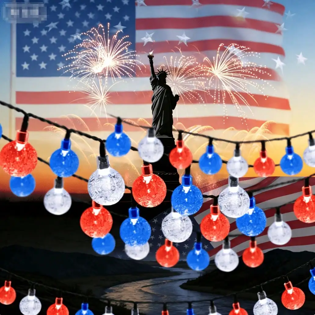 

Light Up The Romantic Night Of Independence Day! This Solar Bubble Ball String Light Features 100 LED Bulbs, A 39.37-Foot Exte Line, Worry-Free Solar Panel Power, And 8 Switchable Light Modes To Set The Mood