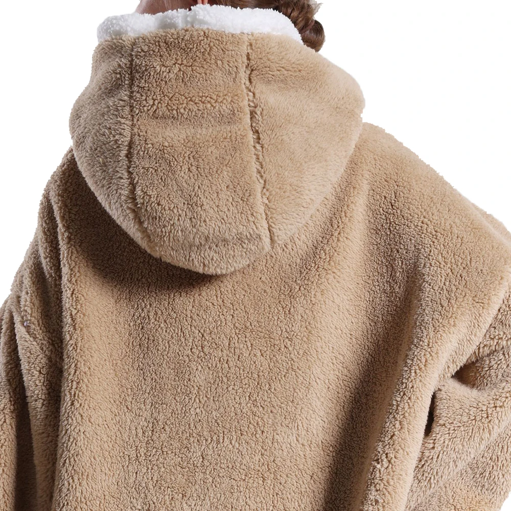 Oversized Wearable Blanket Hoodie with Sleeves Pocket for Couples Fluffy Men Women Sherpa Fleece Warm Thick Plush Casual Hoodies