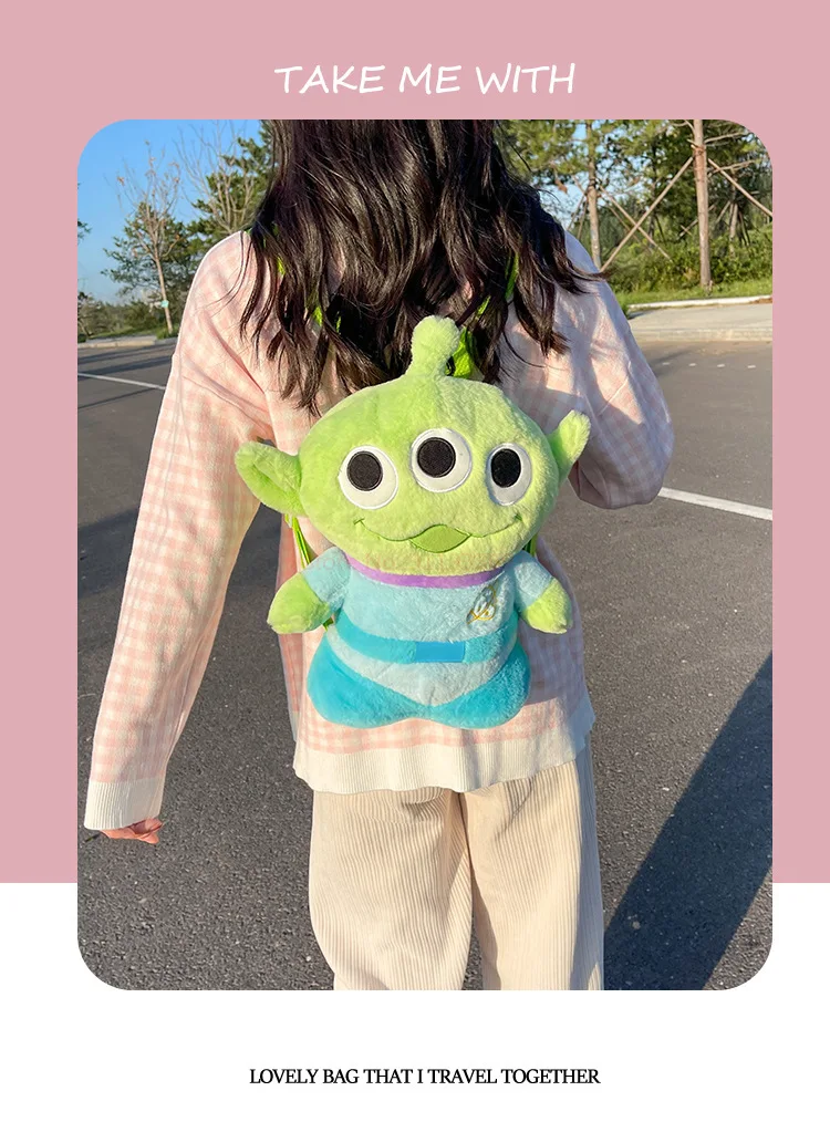 40cm Genuine Disney Toy Story Alien Plush Schoolbag Backpack Kawaii Soft Cartoon Stuffed Toy Child Kawaii Backpacks For Children