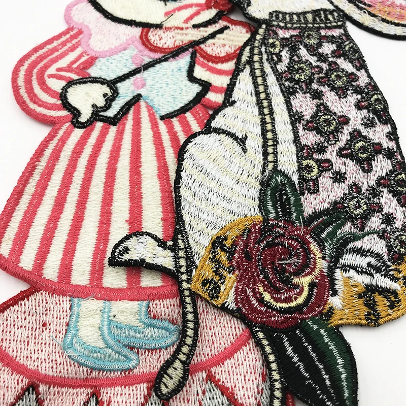 1Pcs Sew on Cute Pink Violin Bunny Embroidery Applique Patches DIY Sewing Water Soluble Patch for Clothing