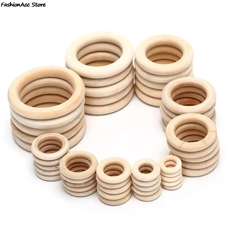 5/10/20/50pcs Unfinished Solid Wooden Rings 20-70MM Natural Wood Rings for Macrame DIY Crafts Ornaments Jewelry Making