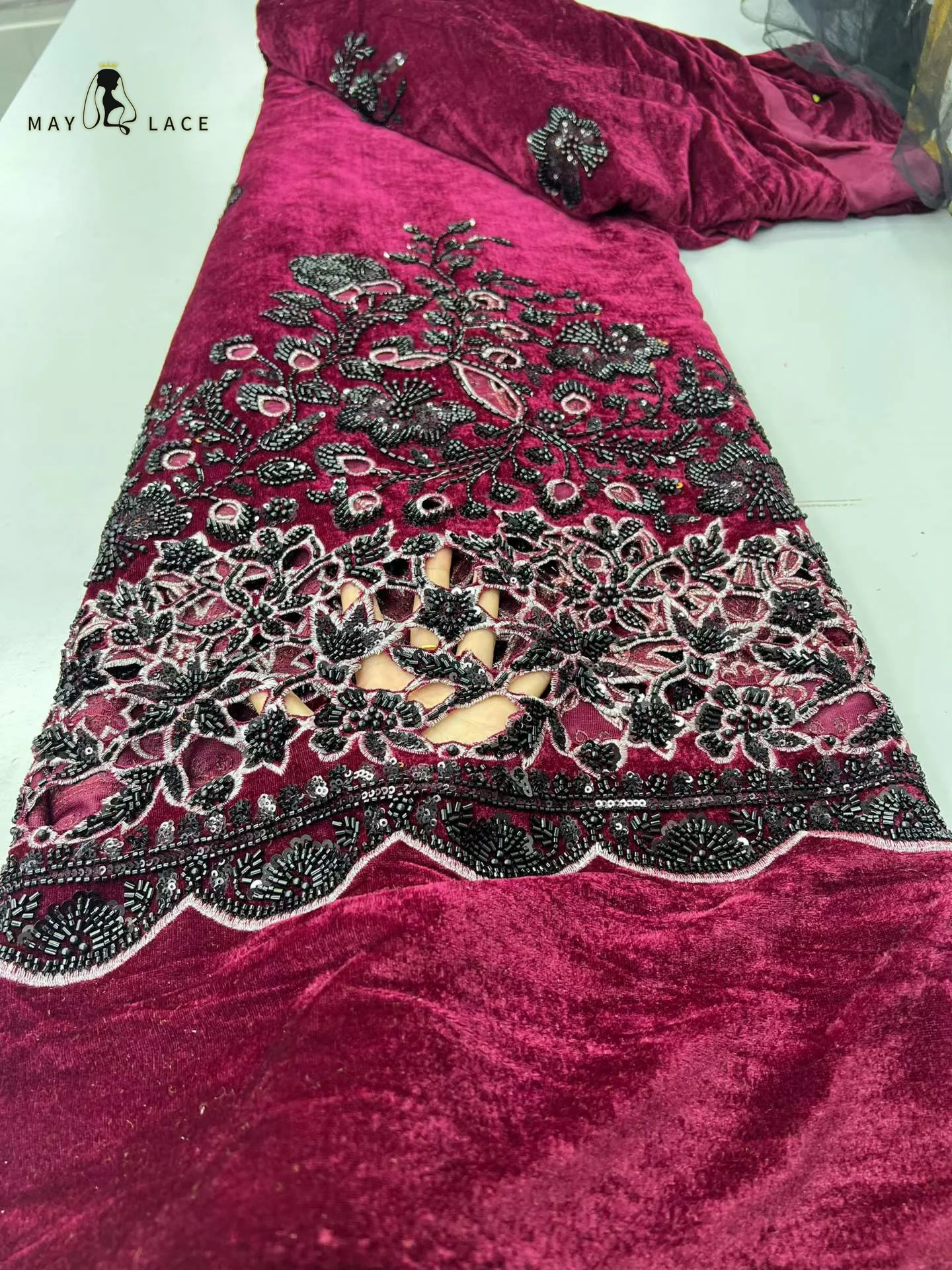 

Latest African Velvet Sequins Lace Fabric Nigerian and French Tulle Lace 2026 High Quality Embroidery Beaded for Wedding Dress