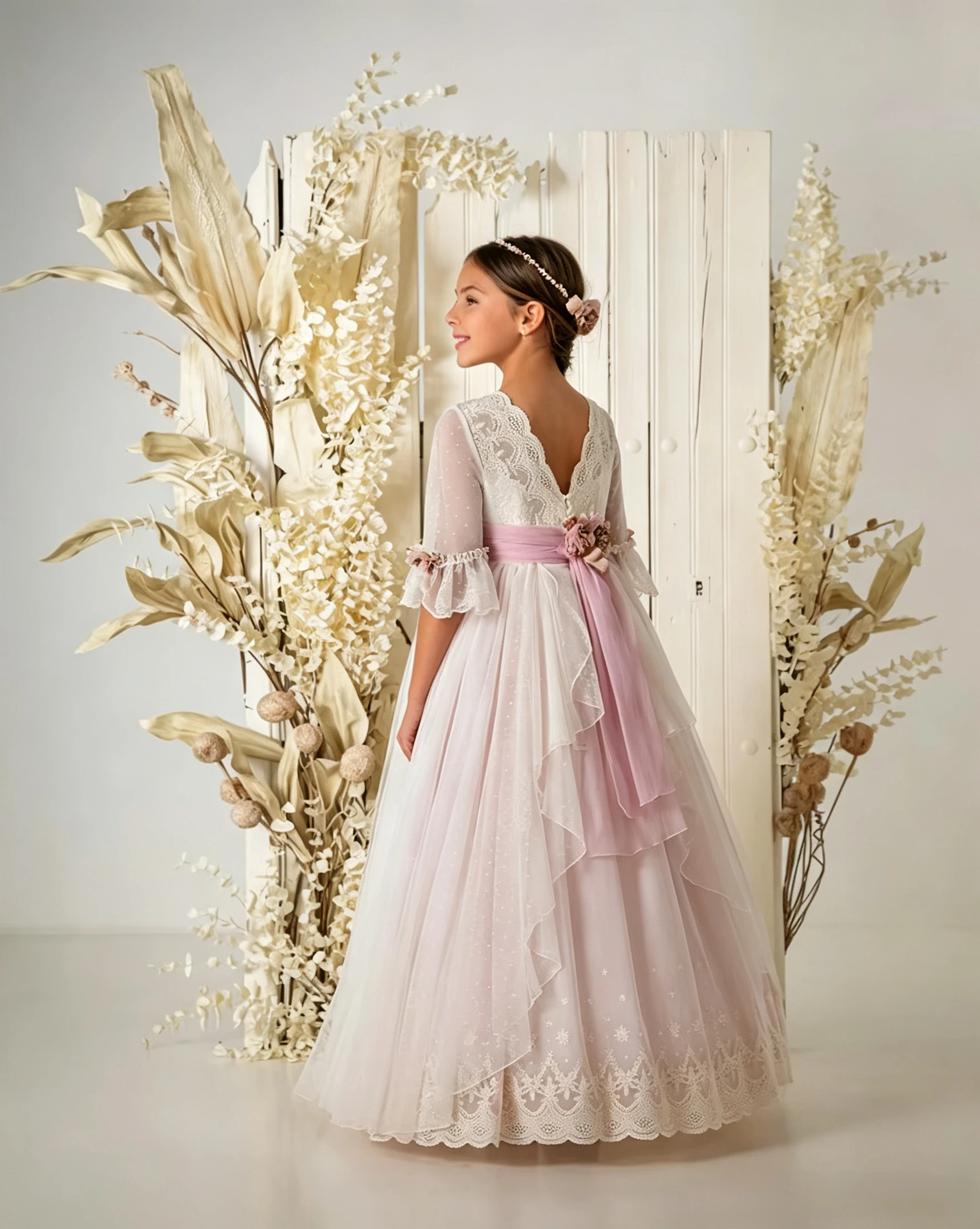 New Elegant Baptism Communion Gowns Tulle Quality Lace Applique Flower Girls Dress For Kid Birthday Party Evening Ball Dresses