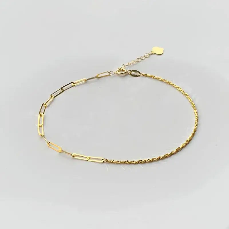 SMILE Real 18K gold AB style bracelet Au750 hemp rope geometric design women's bracelet boutique jewelry gift B0053