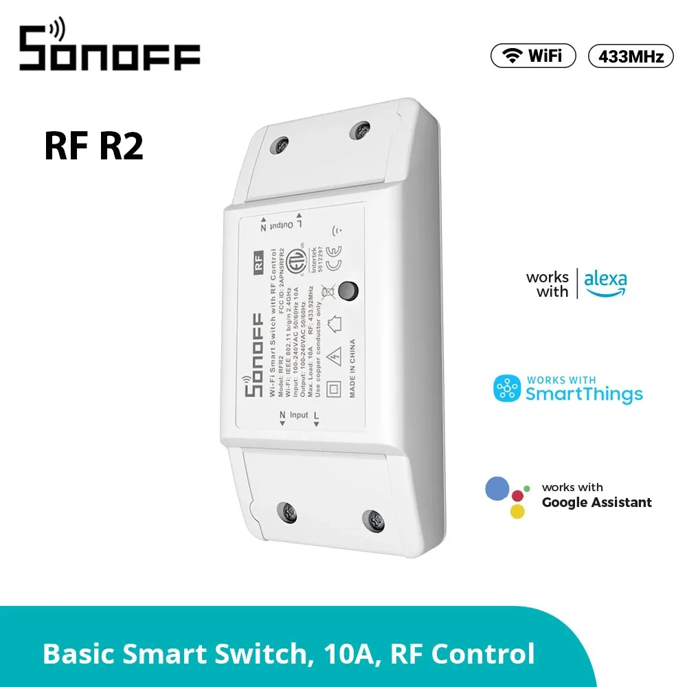 SONOFF 433 RF R2 WiFi Switch, Support APP/433 RF/LAN/Voice Remote Control DIY Mode Works with Alexa Google Home Smart Automation