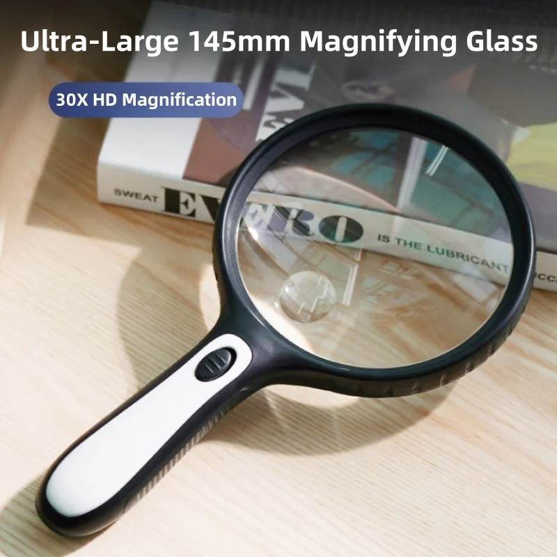 Handheld Magnifier 145mm Extra-large HD Magnifier with LED Light for Reading Magnifier Jewelry Magnifier