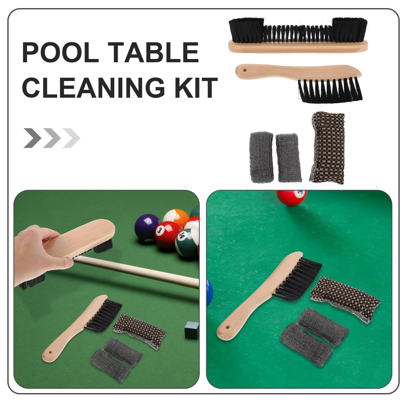 1Set Billardtisch Pinsel Set Weiches Haar Ergonomischer Griff Billardtisch Reinigung Kit Filz Schiene Tuch Wartung Pinsel für Billard