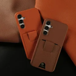 Premium Card Holder Slot For Samsung Galaxy S26 Case Genuine Leather Cases S25 FE S24Ultra S23Plus S22 Phone Cover Fundas Capa