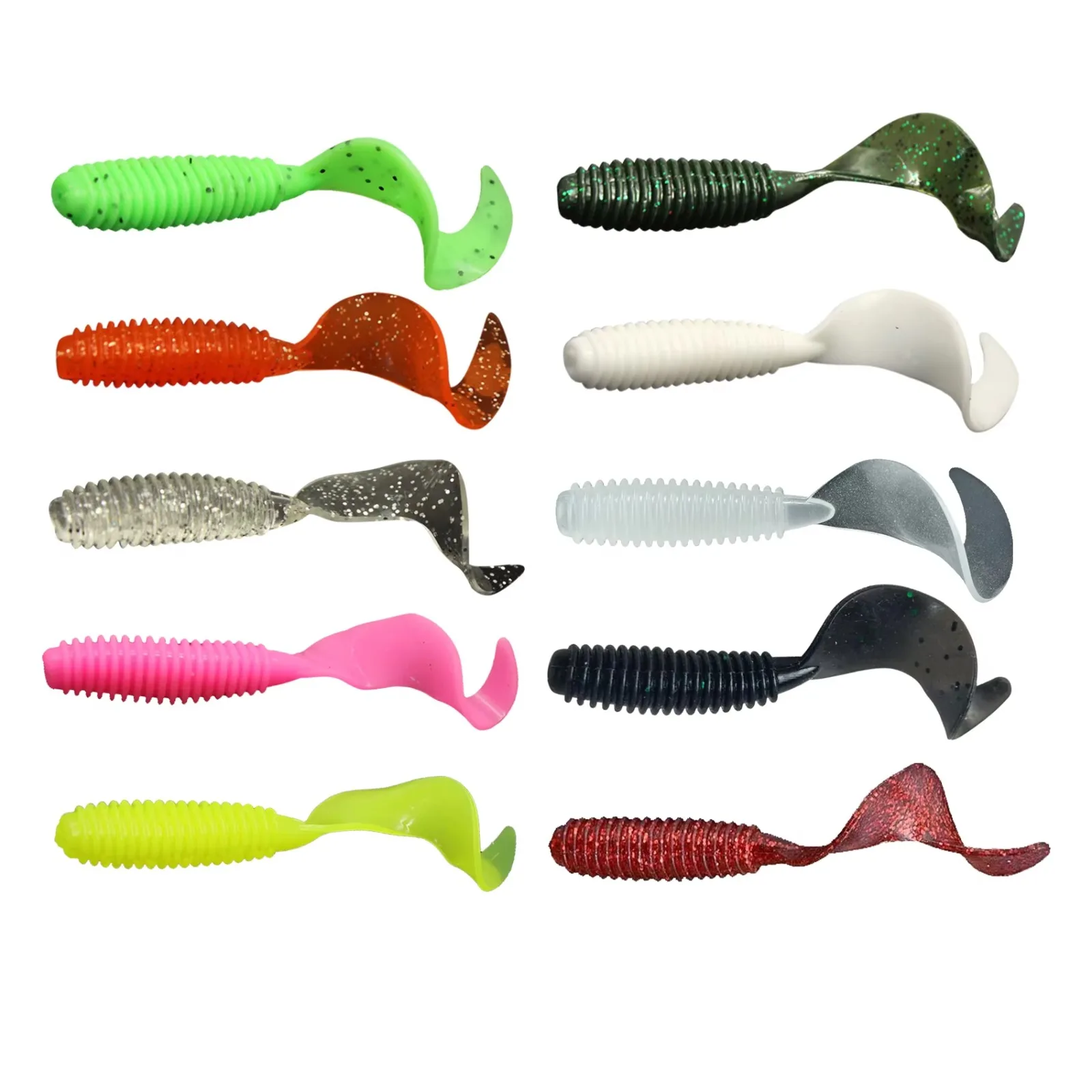 

5Pcs Curly Tail Grub Soft Bait, Ribbed Body Luminous Silicone Lure for Bass Pike, Versatile Texas/Carolina Rig Tackle