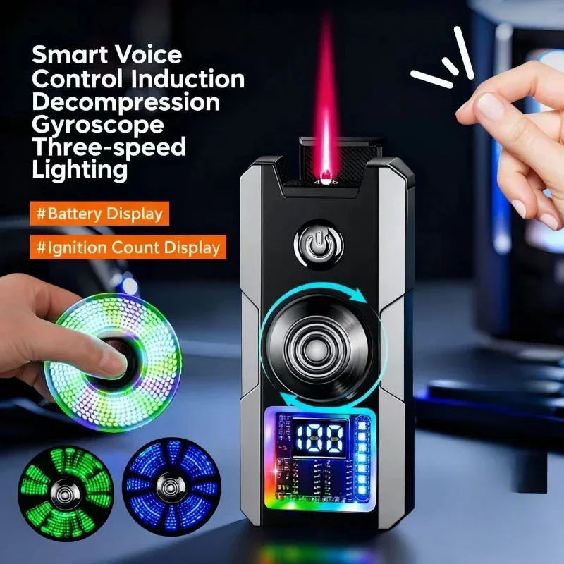 Colorful Lights Intelligent Arc Charging Lighter Battery Display with Lighting Metal Machine Height and Appearance Gift for Men