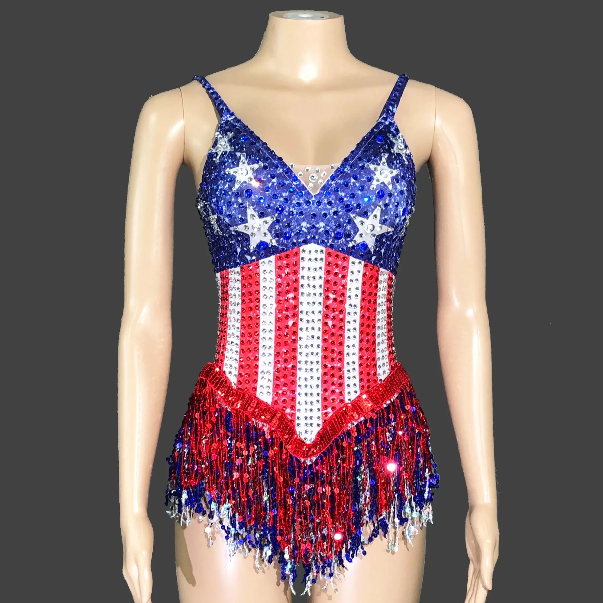 

Sleeveless Women's V-neck Sexy Vest Top Fringed Stage Suit Sequined One-piece Vestidos De Fiesta Graduación Hochzeitskleid Damen