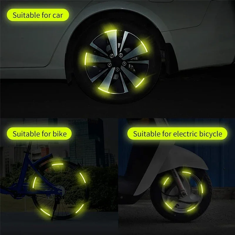 20PC 3D Car Wheel Hub Reflective Sticker Rainbow Fluorescence Luminous Stripe Tape Car Motorcycle Decals Night Driving Safety