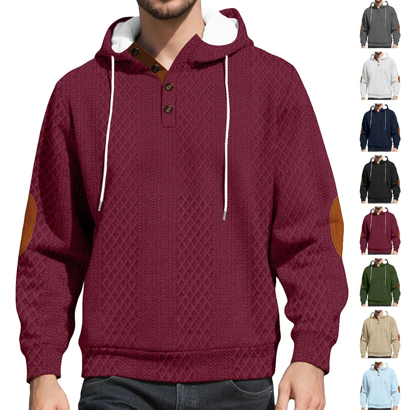 

Men's Casual Pullover Jacquard Solid Color Hooded Embroidery Sports Thickened Autumn And Winter Sweater 2026 Fashion Spring New