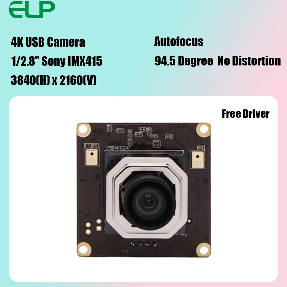 ELP Autofocus USB Camera Module 4K HD 3840x2160 CMOS IMX415 Mini Webcam Wide Angle No Distortion Lens with Microphone for Laptop