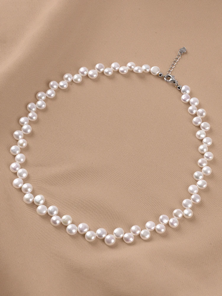 6-7mm shining flat round flawless vintage nature freshwater Pearl baroque sweater necklace for Women Girl's choker jewelry