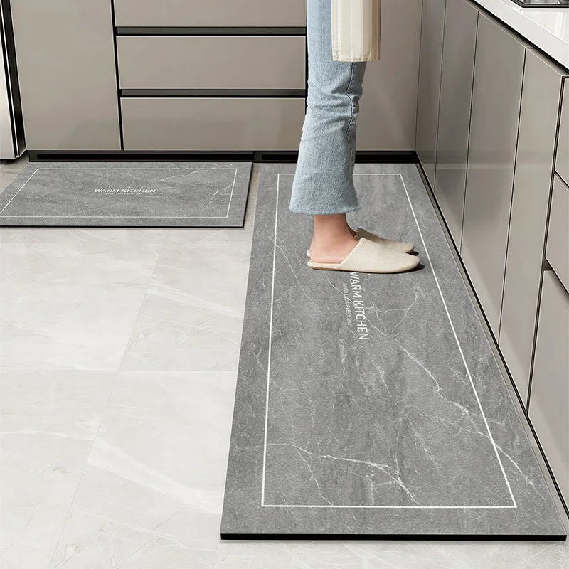 

Kitchen Floor Mats Waterproof Oil-proof Wipeable Washable Mat Leather Non-slip Dirt-resistant Carpet Imitation Marble Long Rugs