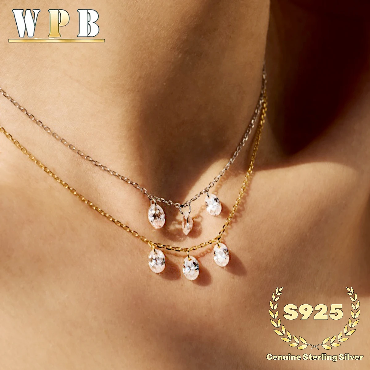 

‌Genuine S925 Sterling Silver Sliding Necklace with 3 Sparkling 4x6mm Oval Zirconia Minimalist Dainty Layered Jewelry for Women‌