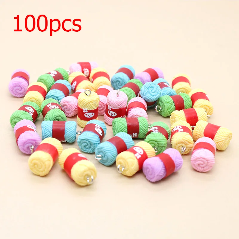 Wholesale 100pcs/lot Mix Resin Charms Bulk Miniature Knitting Wool Ball Cute Earring Pendant Findings Diy For Jewelry Making