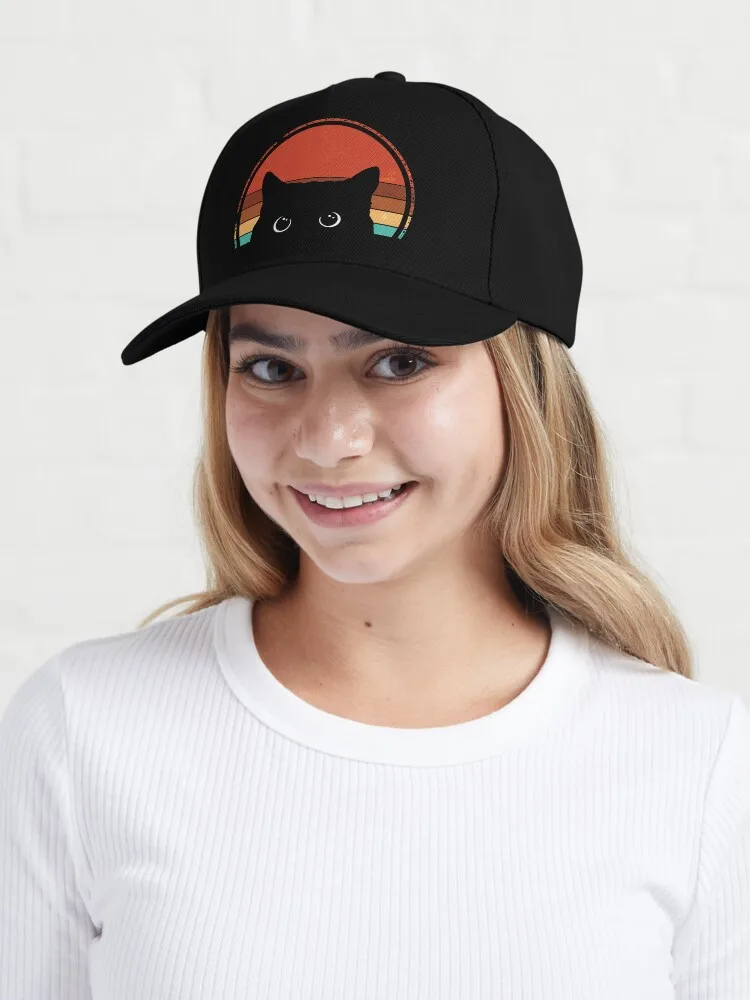 Black Cat Peeking Sunset Vintage Cap For Women Men Hip Hop Cap Street Baseball Hat image 5
