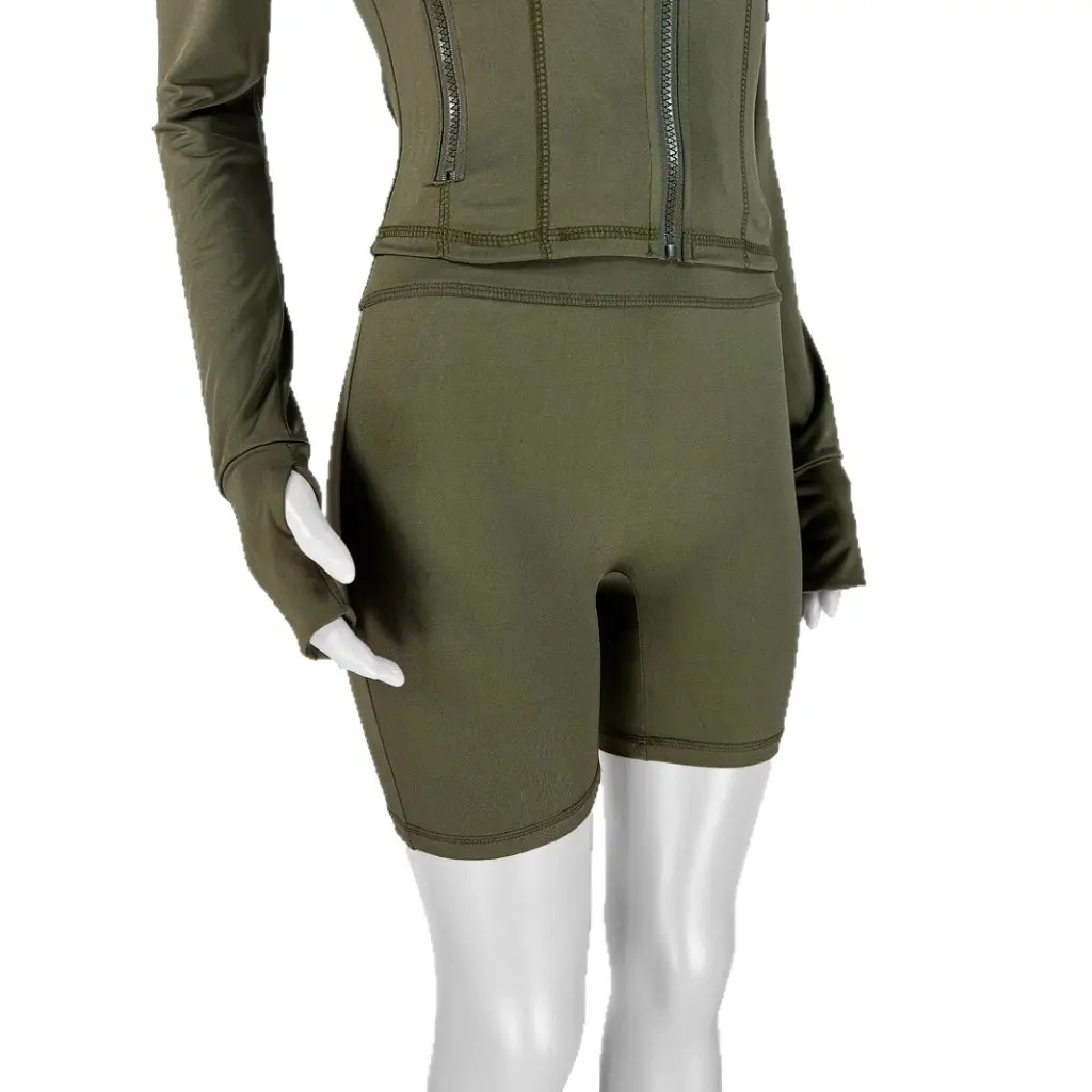 

Спортивный повседневный комплект из двух предметов в европейском и американском стиле для женщин, сексуальный облегающий топ с длинными рукавами и шортами, новинка весны и лета