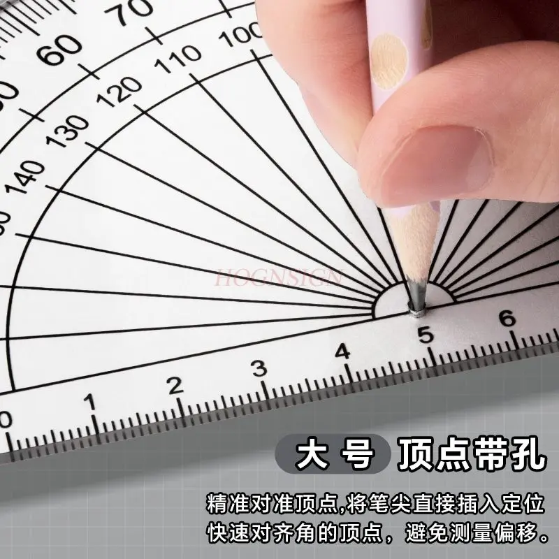 1pcs Transparent protractor ruler, semi circle high-precision scale, angle ruler, marking, learning, measuring