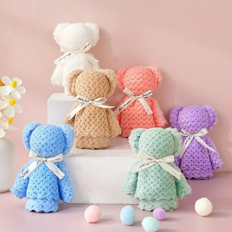 Juego de Regalo de Toallas con Diseño de Osito de Peluche, Toalla de Baño Novedosa para Recuerdos de Boda, Regalos para el Día de la Madre, Cumpleaños, Lista para Regalar en Bolsa Transparente