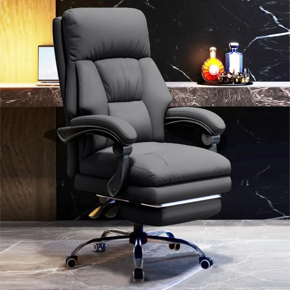 

"ergonomic high-back leather swivel chair with footrest for comfortable office and gaming use"