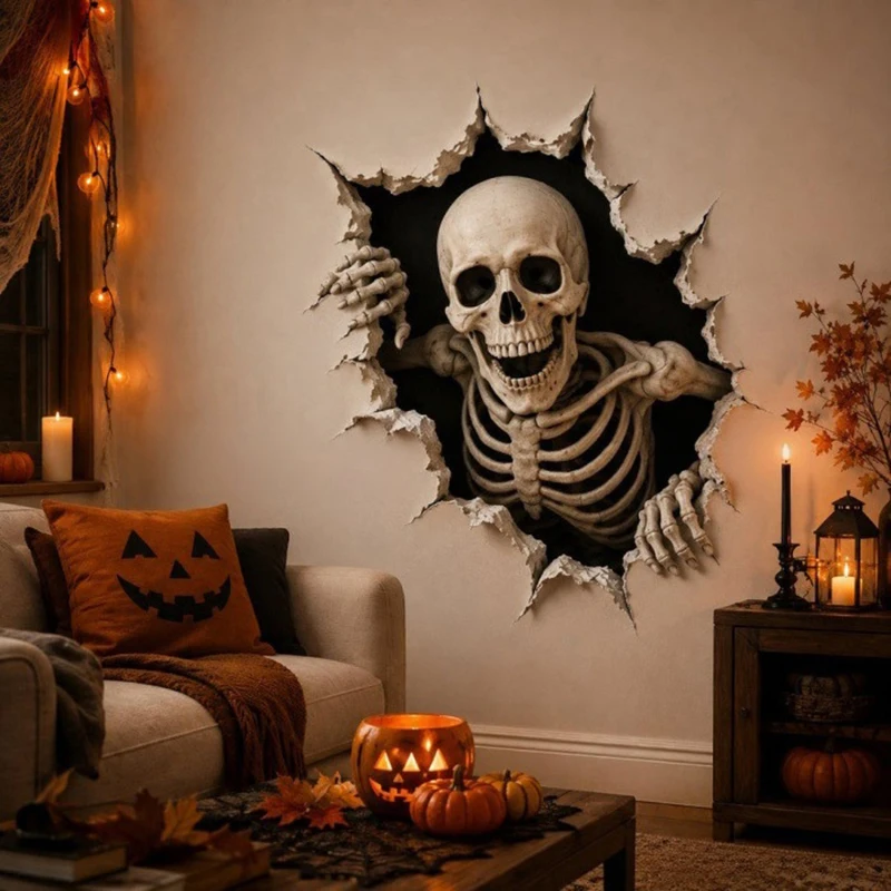 Fashion Halloween Break-In 3D Wall Decals Window Clings Scene Sticker Home Decor Halloween Party Decoration Removable
