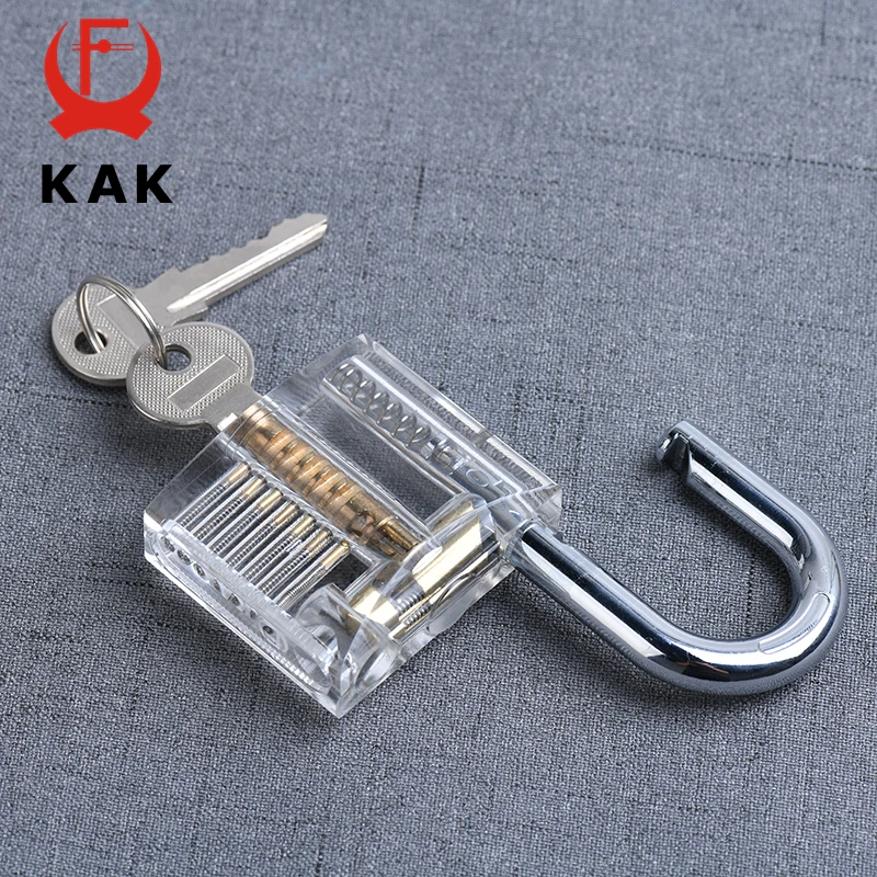 KAK Transparent Practice Padlock with Keys 80x50mm DIY Visible Lock Pick Tools Cutaway Practice Padlock Training Locksmith Tool