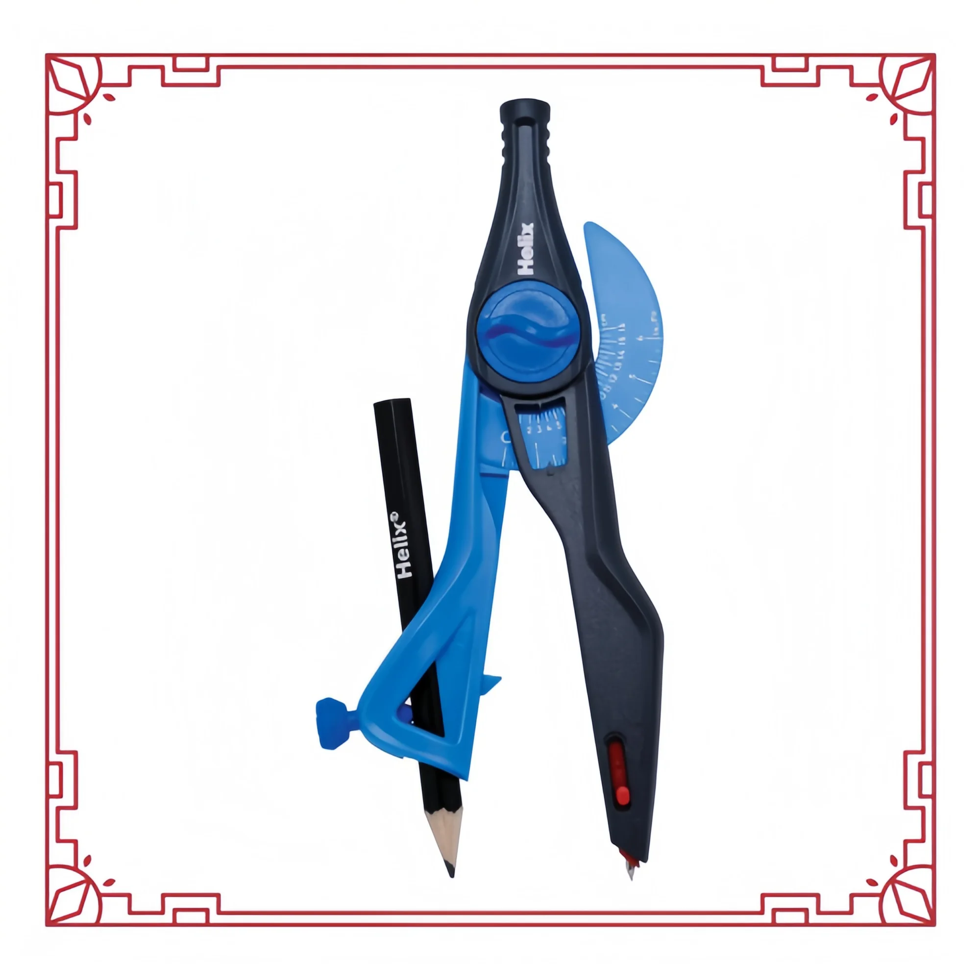 Juego de brújula y transportador de bloqueo de plástico: herramientas de dibujo geométrico de 2 piezas