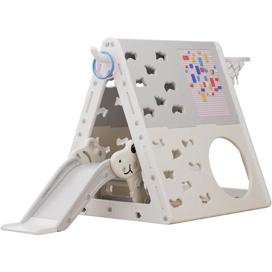 

7 in 1 Multi-Functional Climbing Pyramid Set with Slide for Home and Daycare Gray Durable Plastic Safe Design Indoor Outdoor Pl