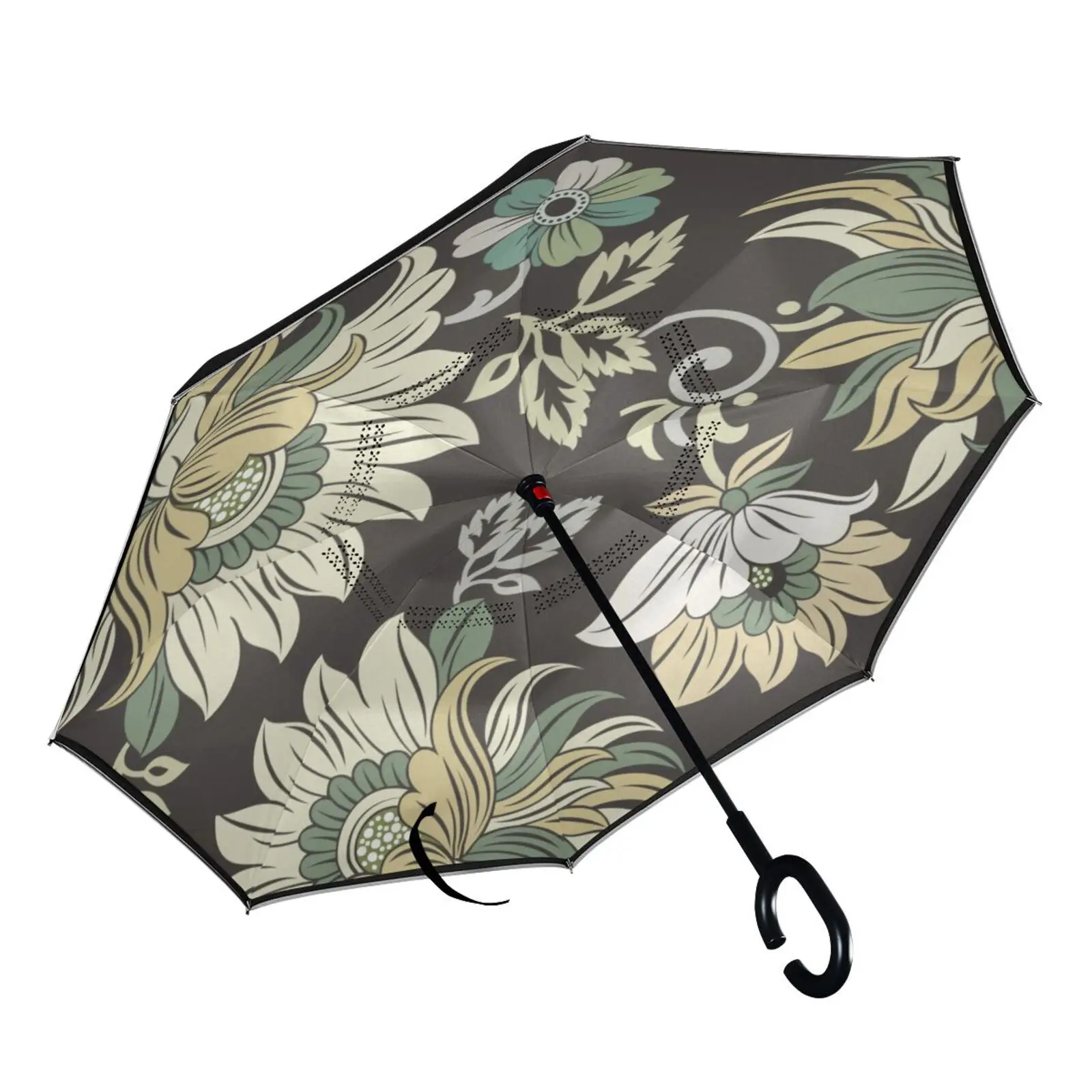 New printing Umbrella Long HandledInverted ReverseUmbrellaUpside-downFolding  withC-Shaped HandleDoubleLayerUpside RainUmbrella