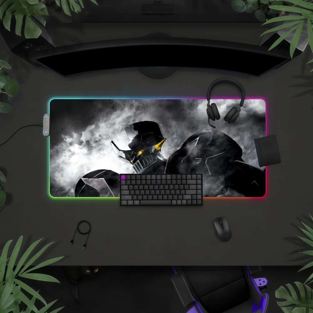 Anime M-Mazinger Z Robot Mouse Pad RGB LED Light Colorful Game Keyboard Non-slip Cover Desk-mat Surface Waterproof