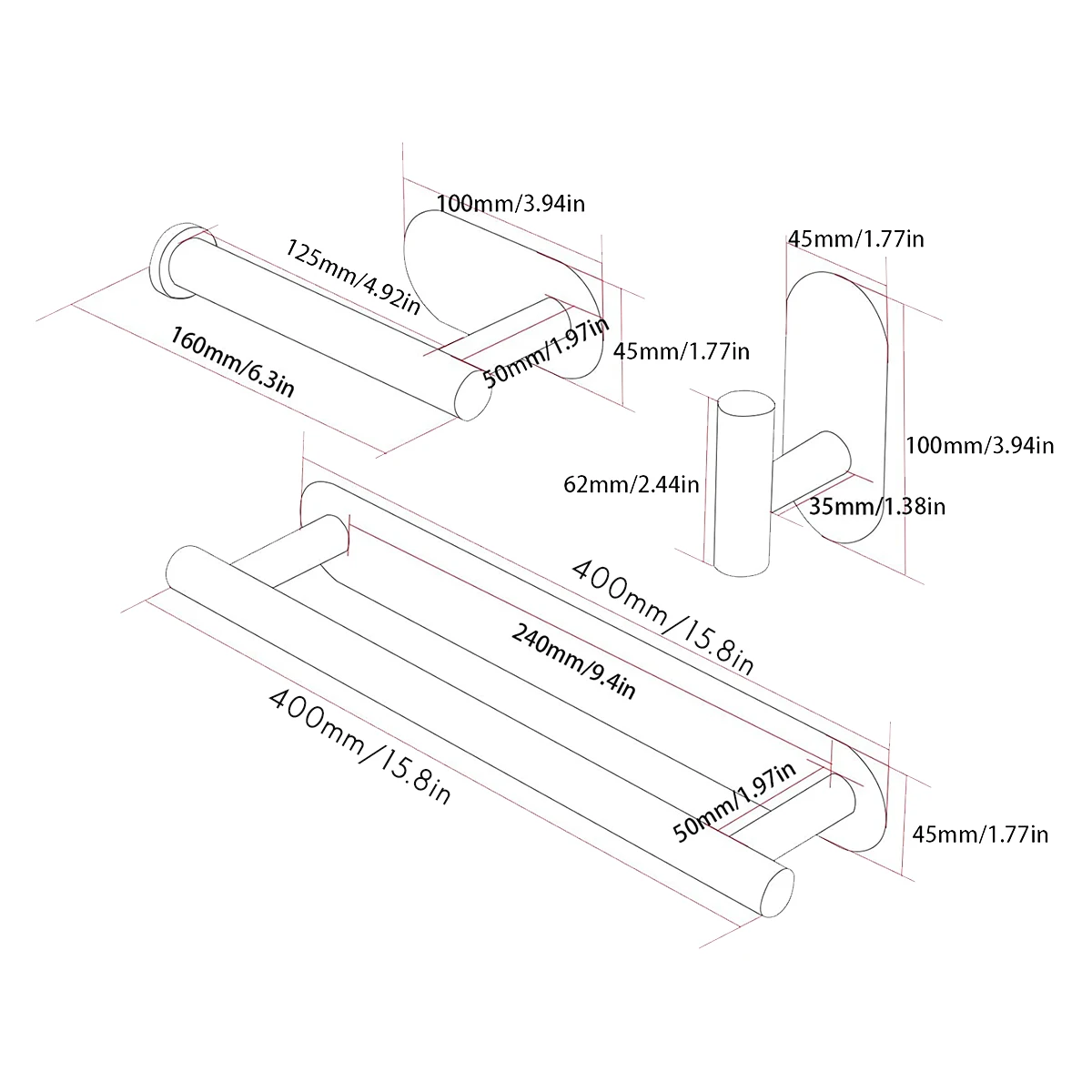 Towel Rail Bathroom Hardware Set,Towel Holder Toilet Roll Holder Self Adhesive Hook Wall Mounted for Kitchen