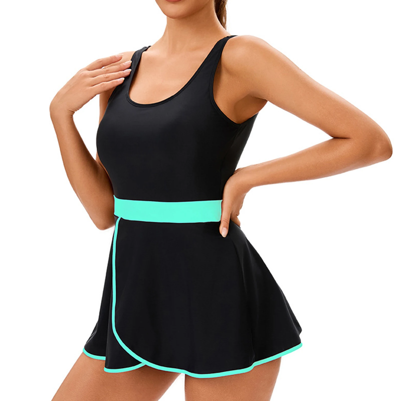 女性 2 枚水着ビーチラッシュガード水着スイムドレスとショートパンツセットコントラスト控えめな水着水泳水着