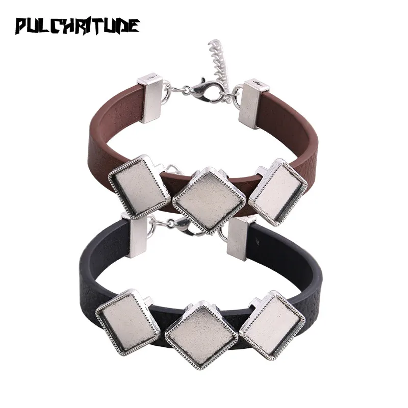 1pcs PU Bracelets Base Setting Cuff Blank Trays Brazel Fit Square 12mm*3 Glass Cameo Dome Cabochon DIY Jewelry Findings