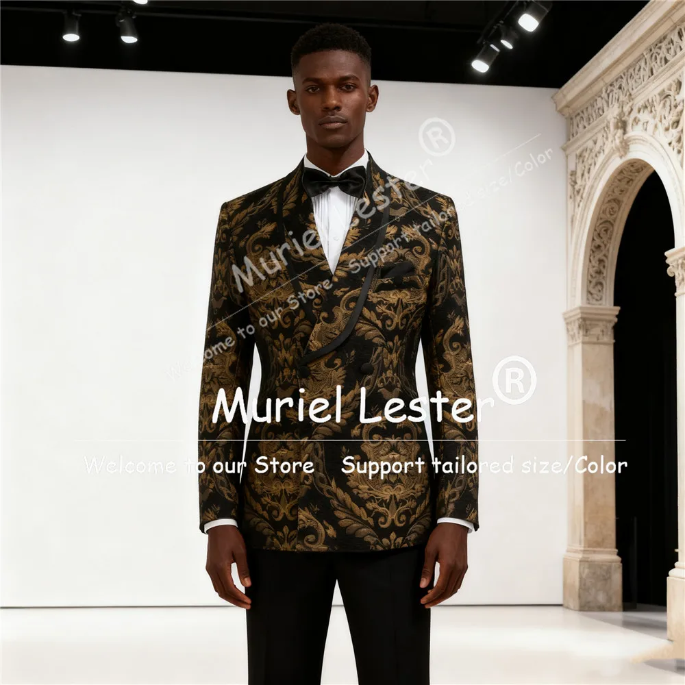 بدل جاكار عتيقة ملابس رجالية مزدوجة الصدر سترة السراويل زي مخصص أوم 2 قطعة ملابس العريس الزفاف البدلات الرسمية