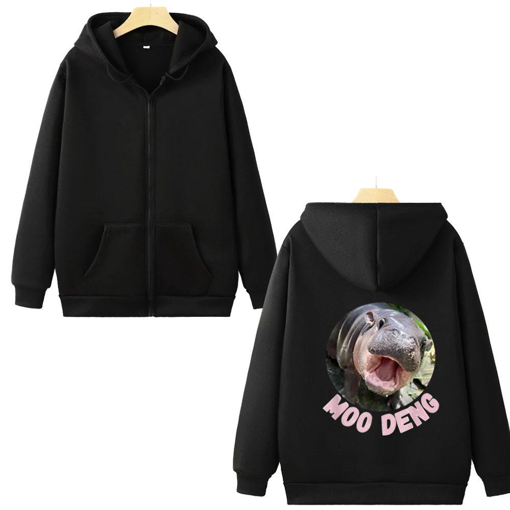 Funny Moo Deng Sweatshirts Text Printing Fashion Zip Hoodie Men's And Women's Clothing Vintage Y2k Tops Novelty Gifts