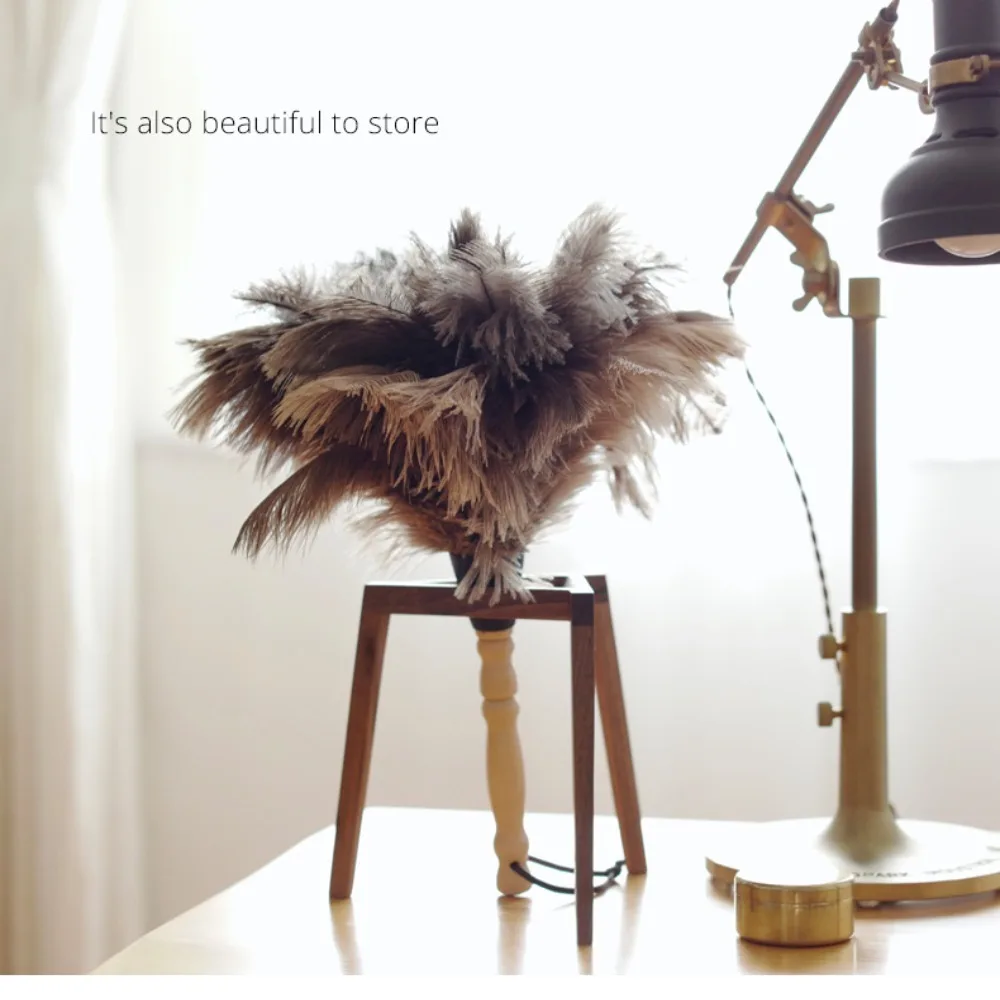 Furniture Clean Cleaning Tool Household Cleaner Wooden Hand Ostrich Feather Fur Brush Ostrich Feather Brush Duster Dust Removal