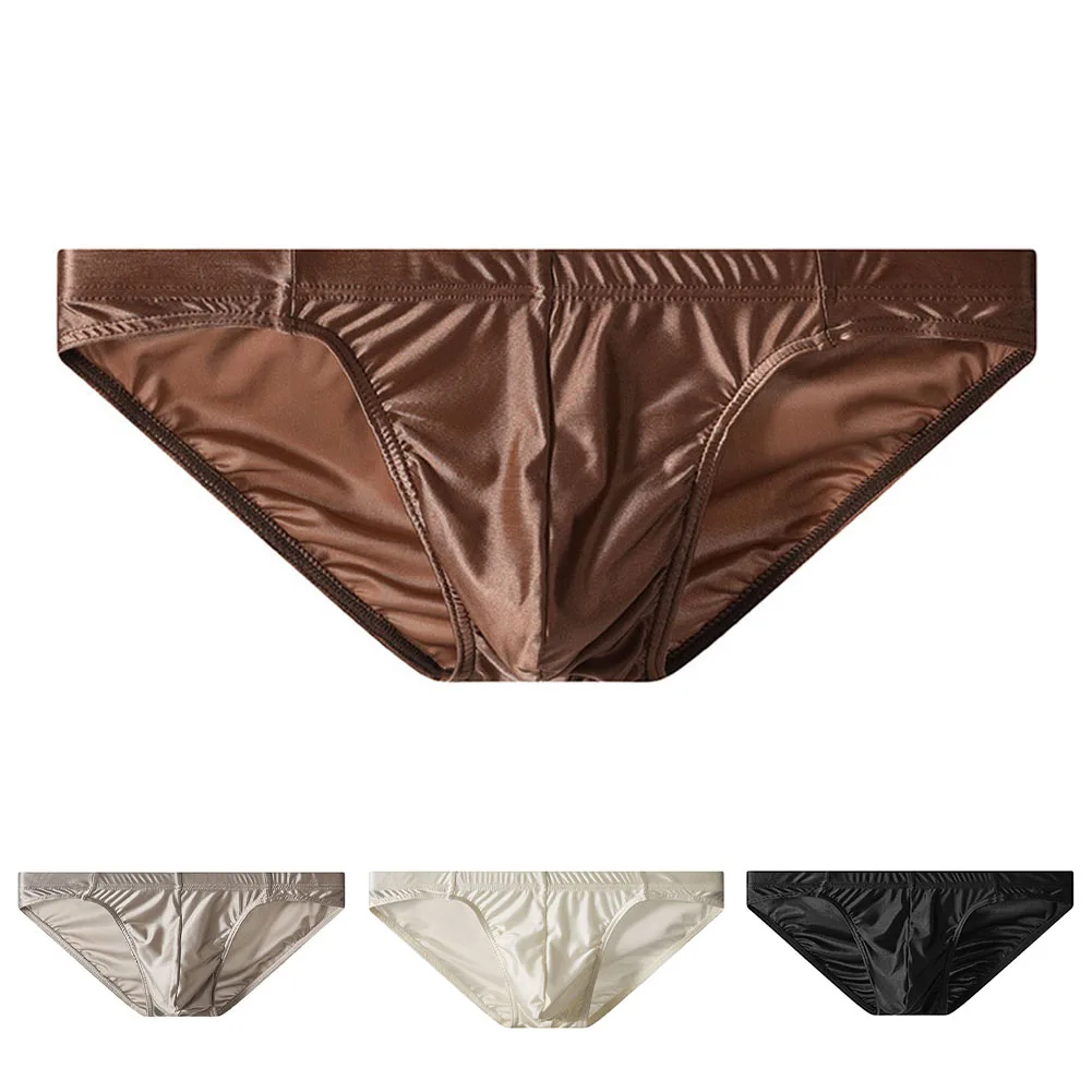 

Гладкие повседневные простые мужские мини-трусы из ледяного шелка, эластичные трусики, дышащая выпуклая сумка, спортивное нижнее белье с низкой талией M-2XL