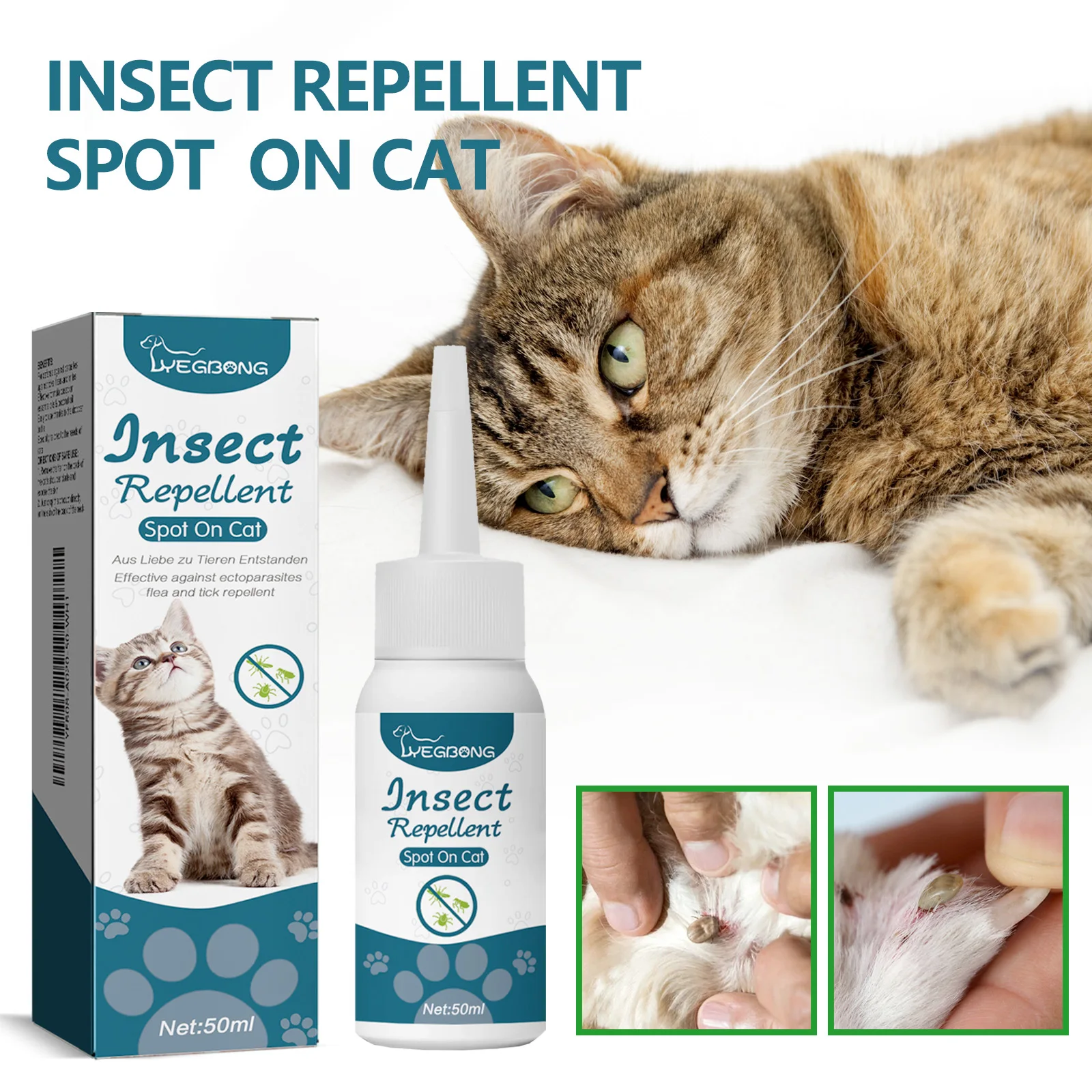 YEGBONG Pet Insect Repellent Spot On Drops, Anti Flea Tick Lice Treatment, External Parasite Control Skin Care for Cats