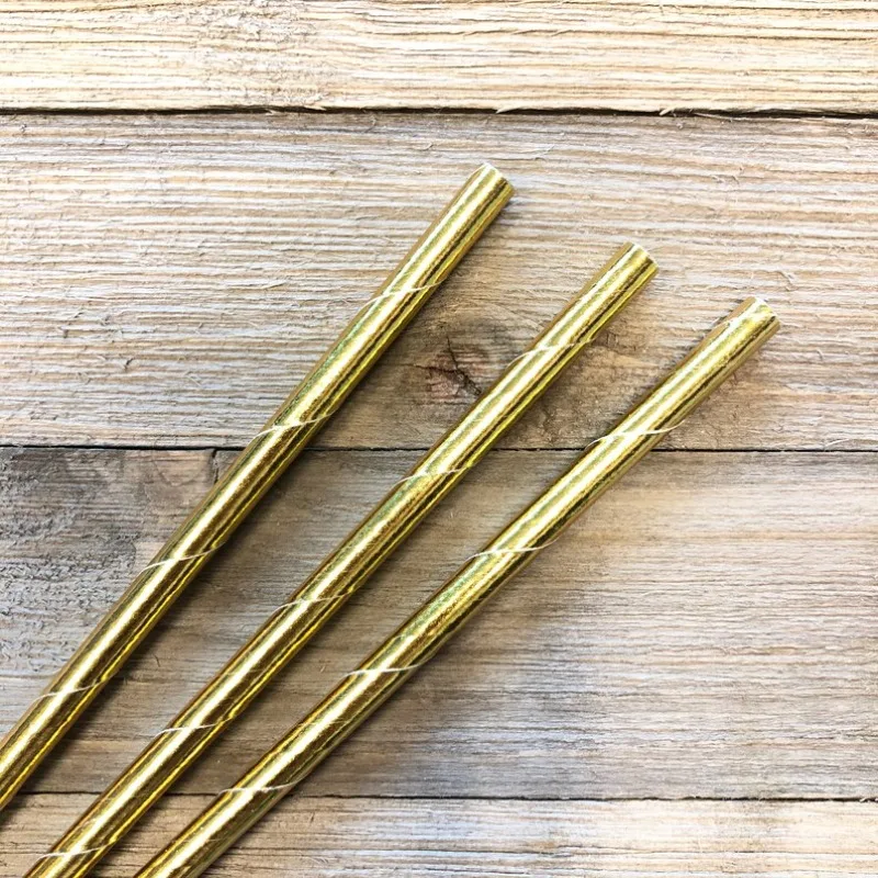 100 Gold Foil Straws, Holiday, New Years, Birthday, Wedding, Party Supply,Disposable Biodegradable, Cake Pop Sticks